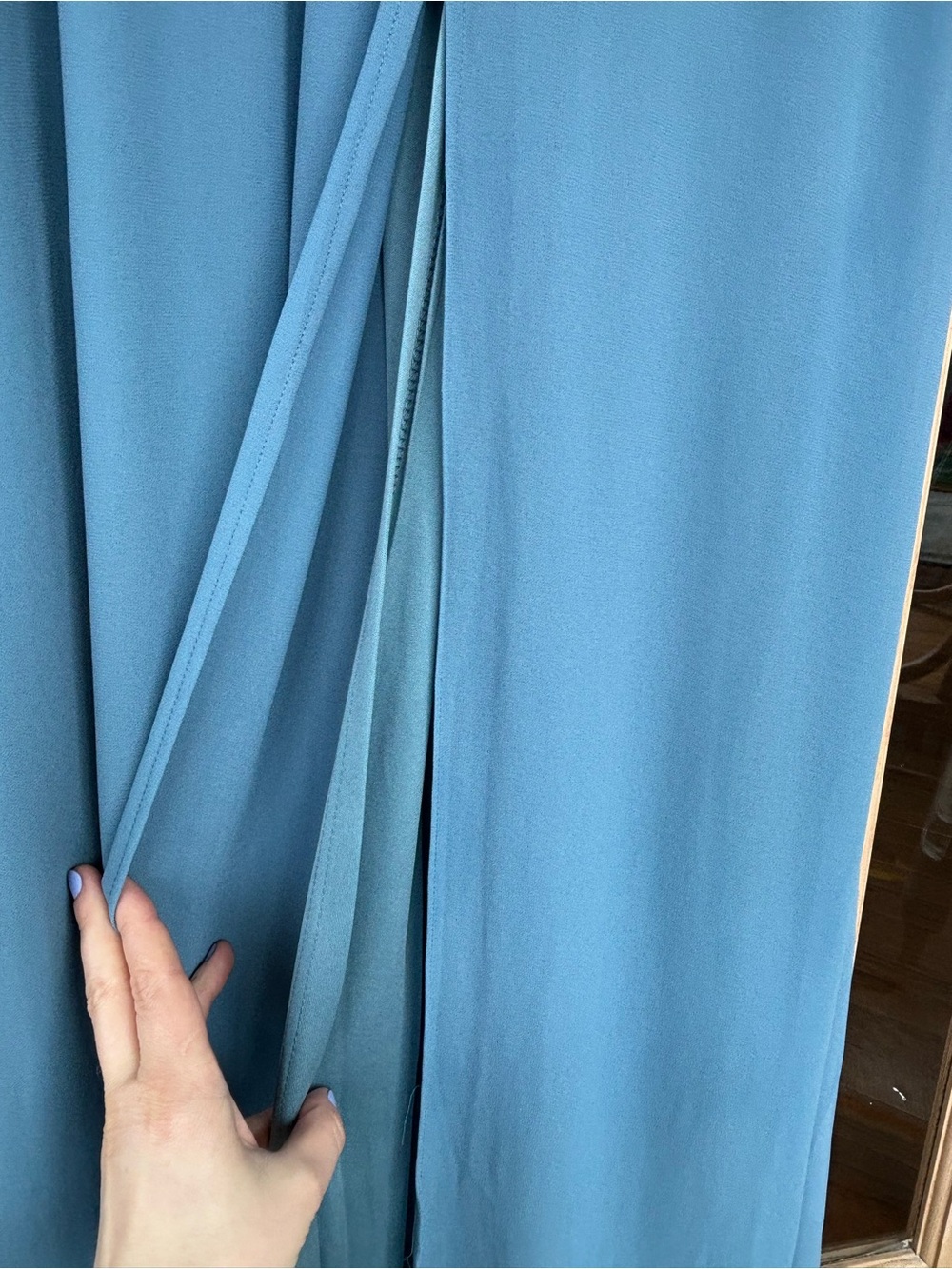 Lulus Lost in the Moment Slate Blue Maxi Dress Flutter Sleeve Front Slit Size S - Picture 11 of 12